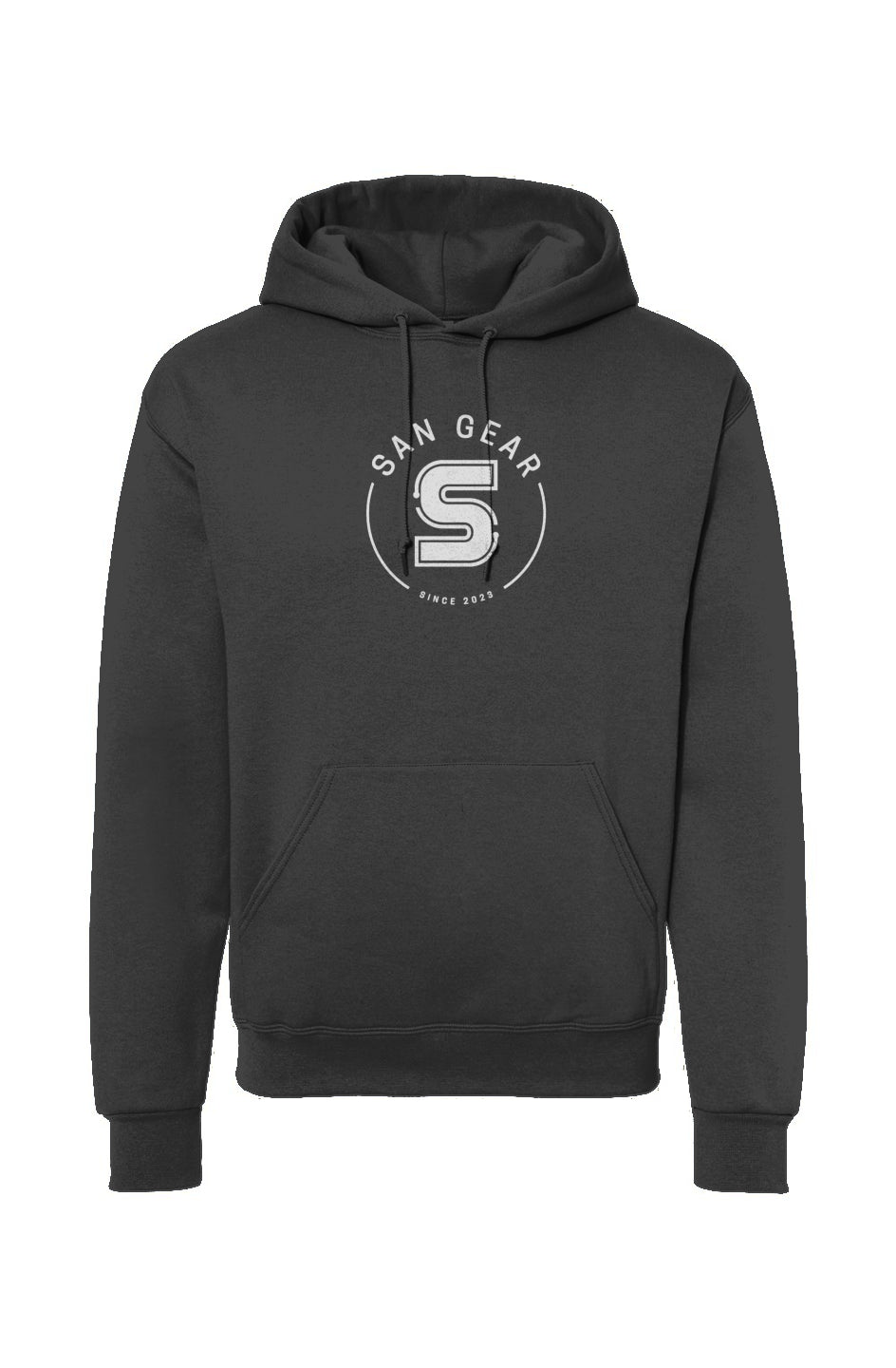 Sweat capuche gris fonce logo blanc