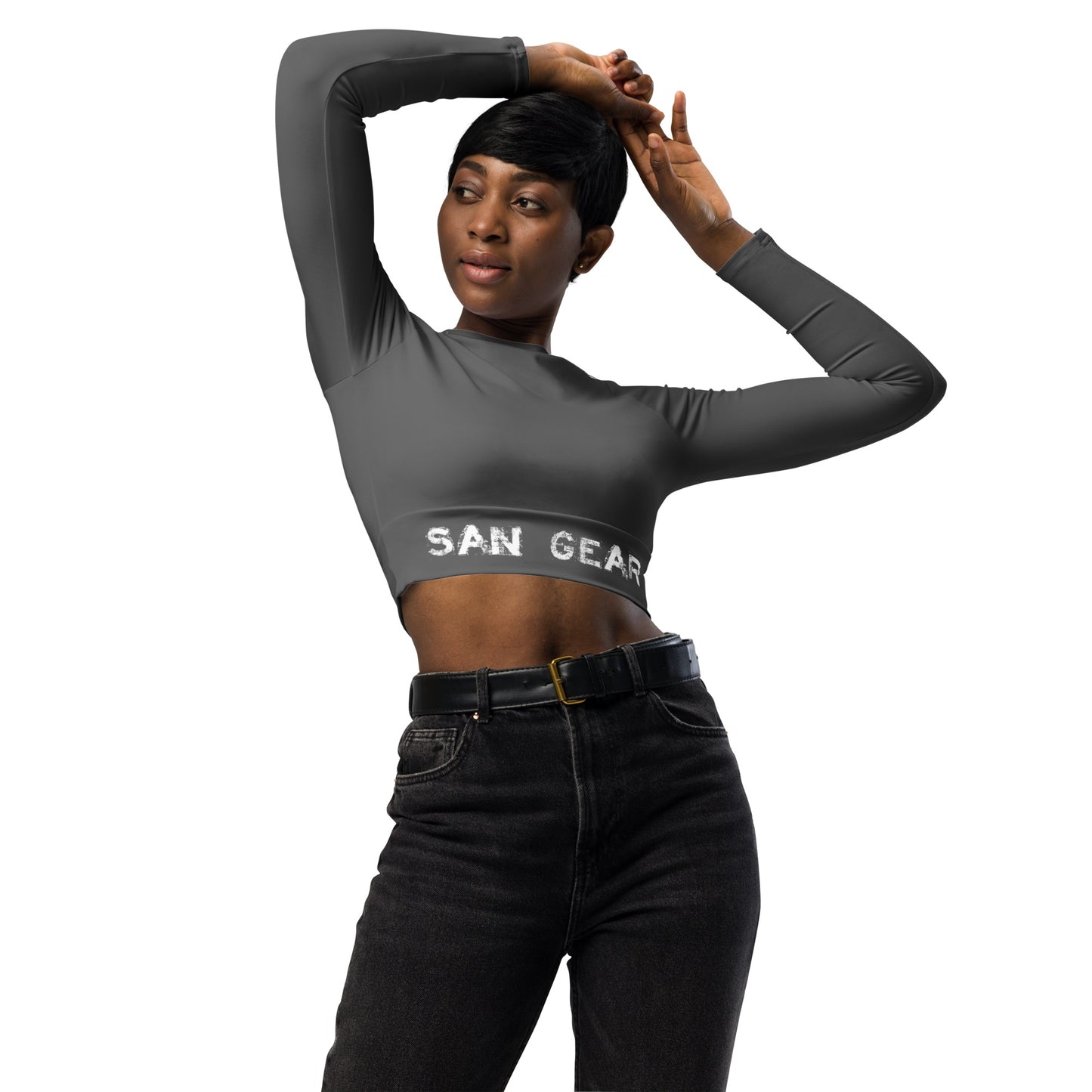 Crop Top Manches Longues Gris - SanGear Blanc