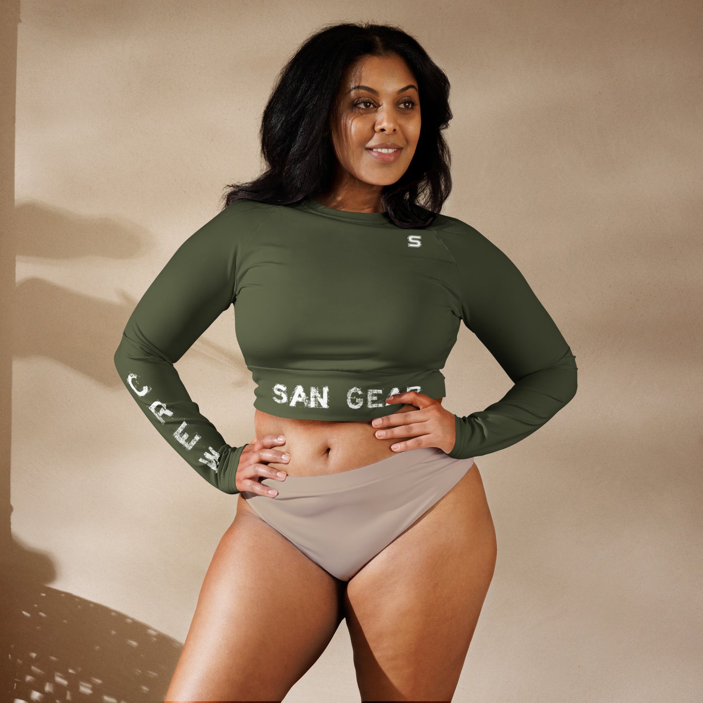 Crop Top Manches Longues Kaki - SanGear Blanc